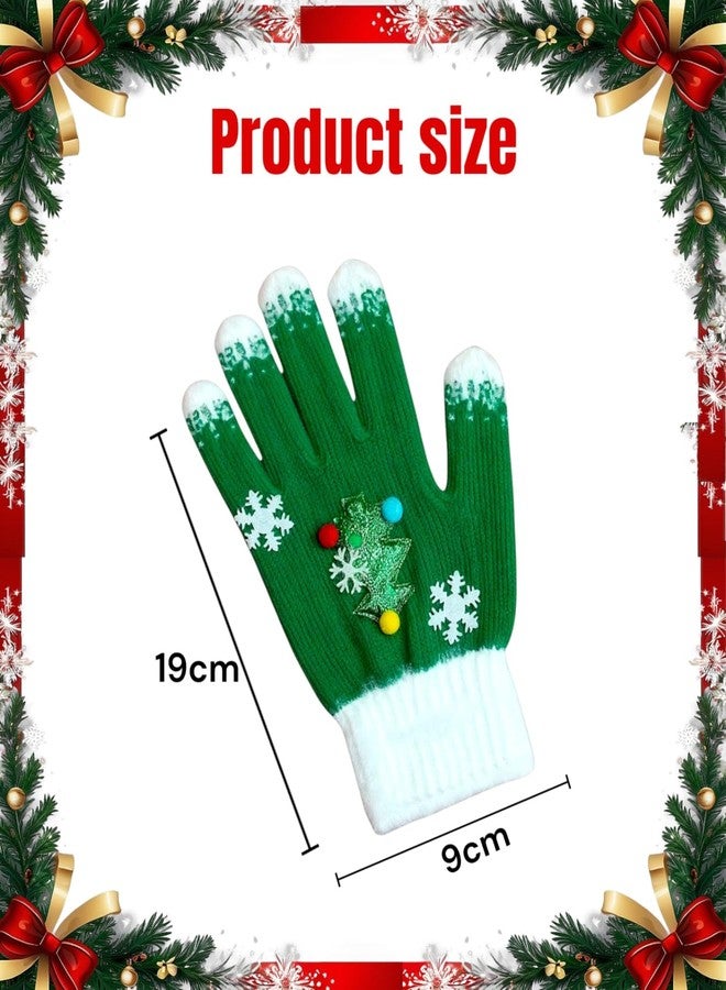 تارا13 قفازات عيد الميلاد من تيرا 13 بتصميم احتفالي لسانتا كلوز ورقاقات الثلج، مصنوعة من مادة محبوكة فائقة النعومة، هدية موسمية وحفلات، قفازات شتوية للأطفال، مثالية للأعمار من 5 إلى 12 سنة، هدية عيد الميلاد (زوج واحد) - Image 3